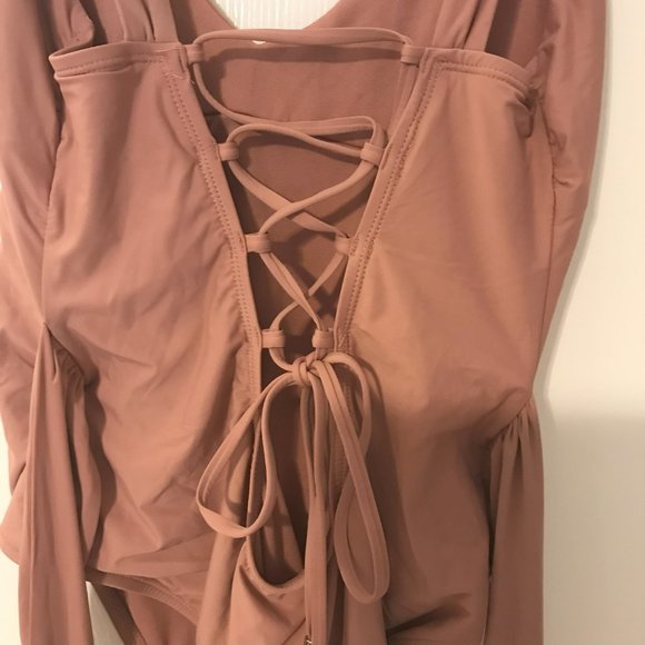 Antoni Melani Swim Suit Dusty Rose Pink Tie Front One Piece  Size 14 - Picture 2 of 9